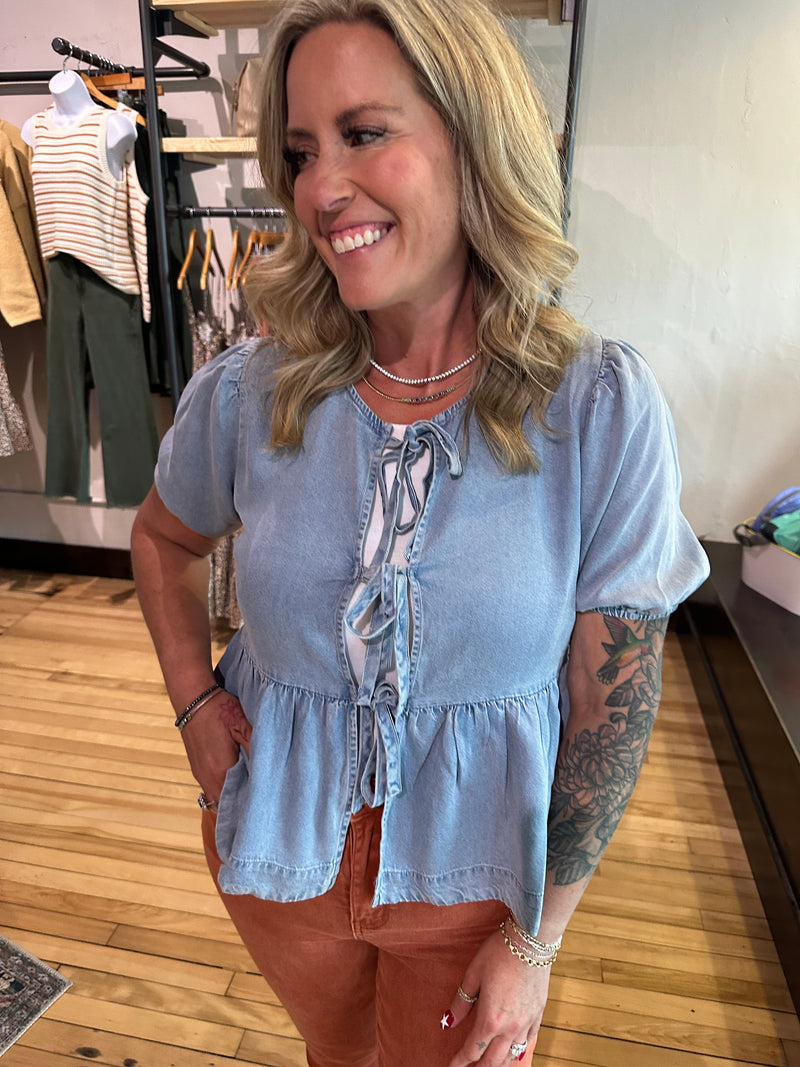 Bow Tie Denim Top