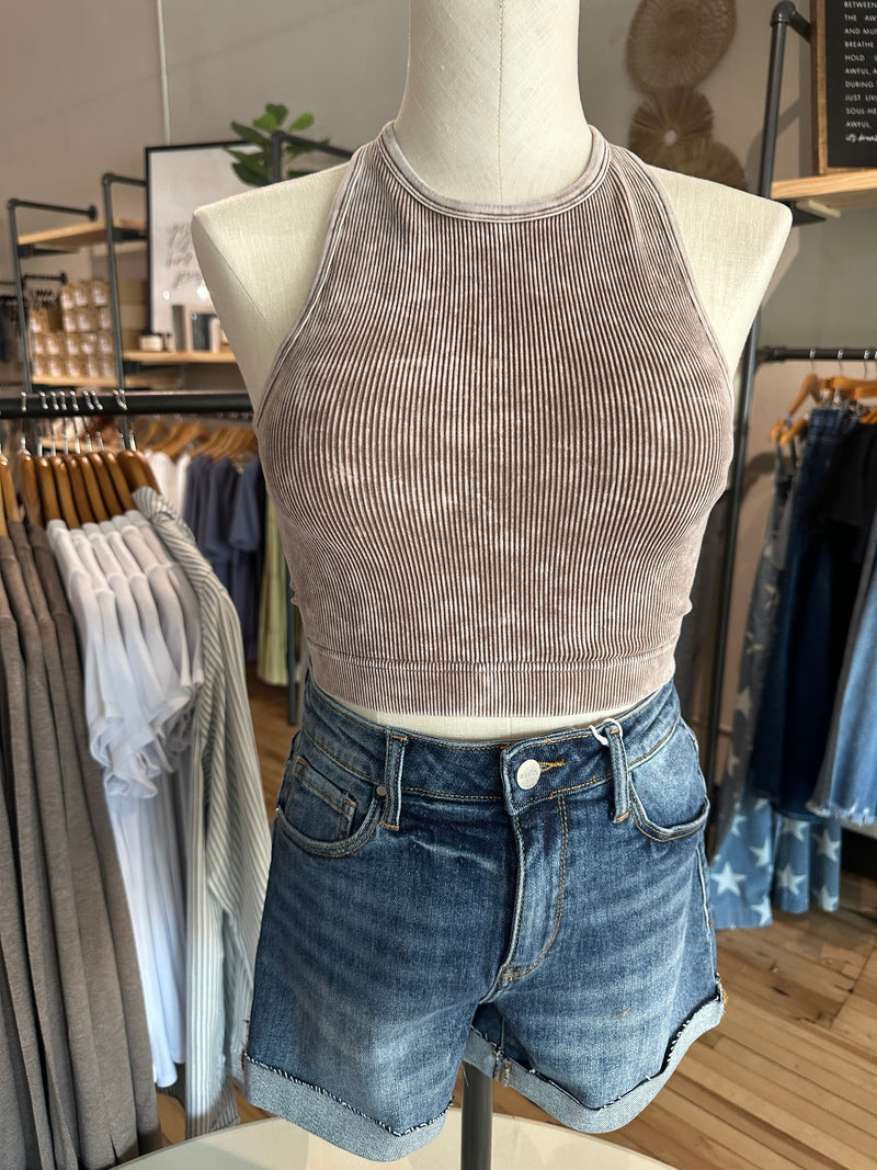Ribbed High Neck Bra