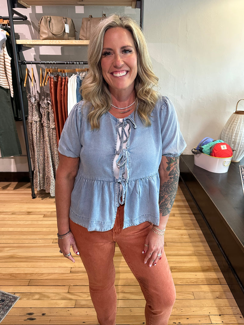 Bow Tie Denim Top