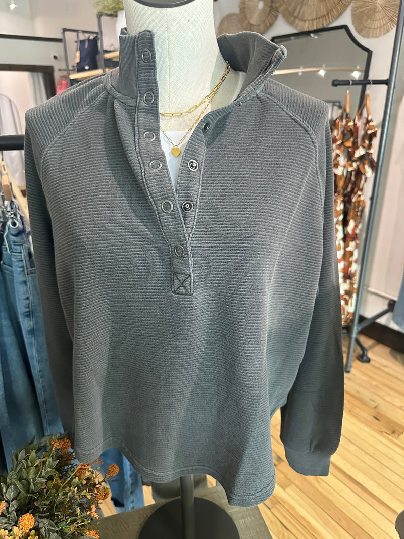Charcoal Ribbed Button Top