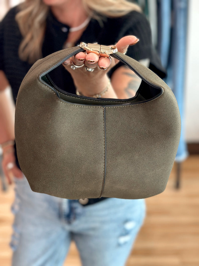 Suede Handbag + Crossbody