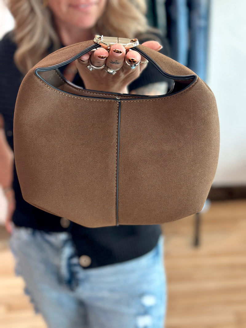 Suede Handbag + Crossbody